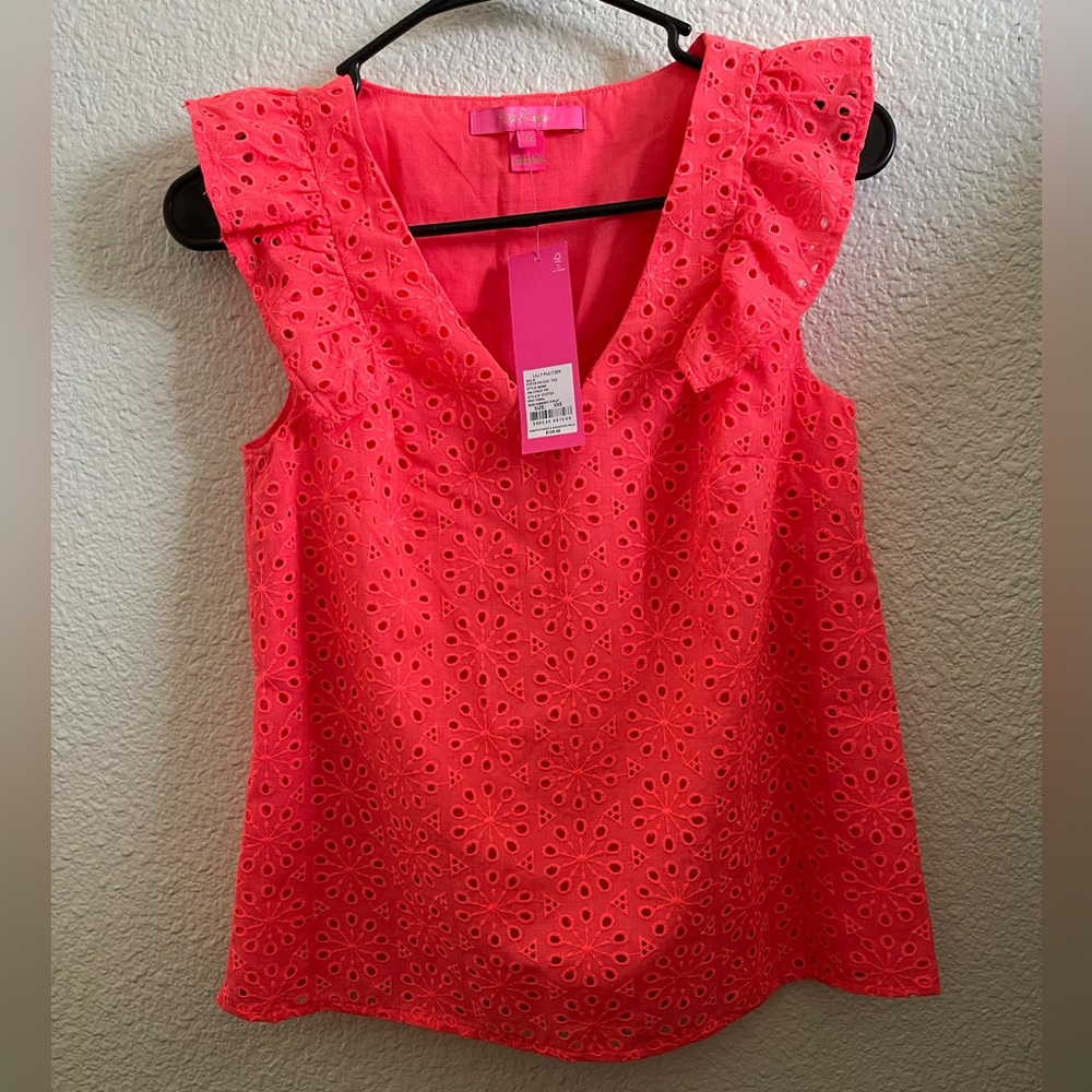 Lina eyelet top in spicy neon coral neon sunburst